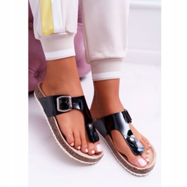 SEA Női papucs Papucsok fekete lakkozott fekete palettán 2