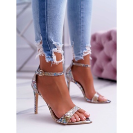 Női szandál a magas sarkú Lu Boo kígyó bézs Ramann sokszínű 1