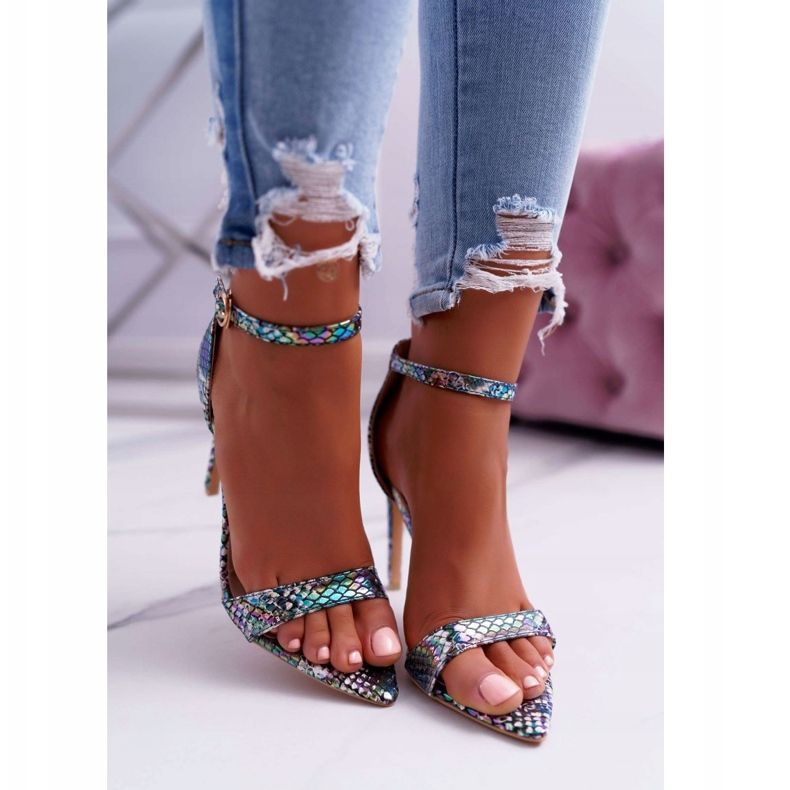 Női szandál magas sarkú Lu Boo Snake Green Ramann sokszínű zöld 2