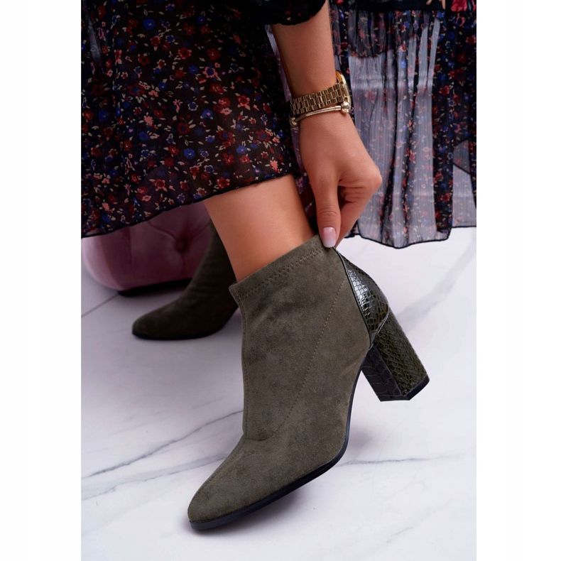 S.Barski Női velúr csizma magas sarkú Khaki Ferrous 2