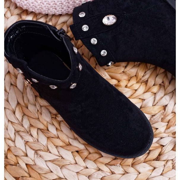 POPA Gyermek fekete csizma kristályokkal Venici lapos sarokkal 2