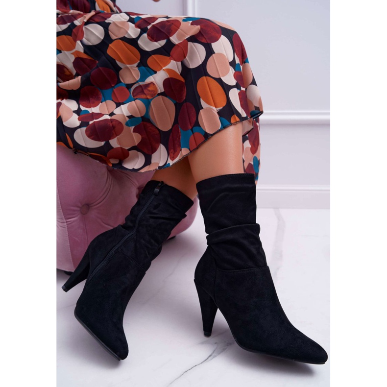 HAN Női csizma magas sarkon a boka felett Fekete Temma 2