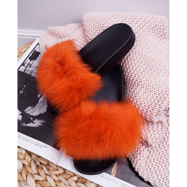 Női papucs természetes szőrmés narancssárga naturissal 2