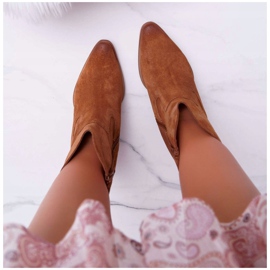 Női csizma magas sarkú bőrbőr velúr konyak Nicole 2433 barna 2