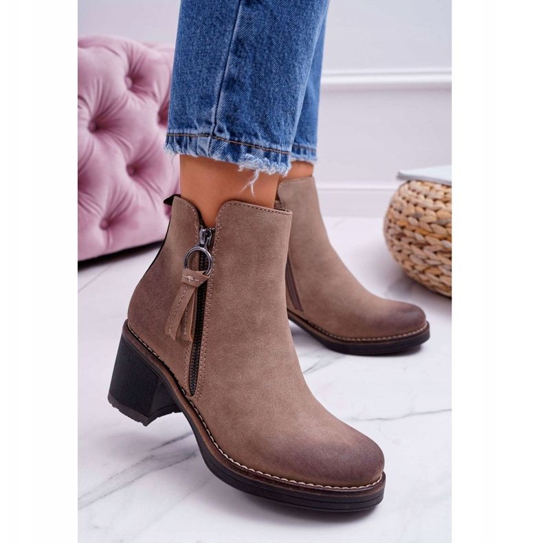 FRJEIN Női csizma a sarkán Meleg filc bézs Delia 1