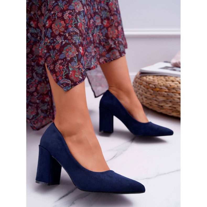 FRJ Női szivattyú sarokon Suede Navy Blue Femmini sötétkék 1