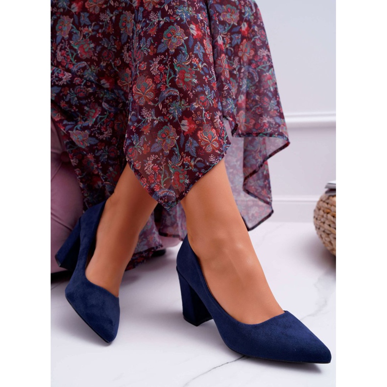 FRJ Női szivattyú sarokon Suede Navy Blue Femmini sötétkék 2