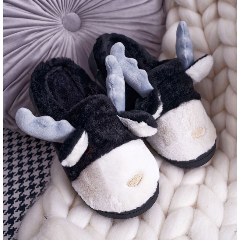 FRID Női papucs szőrmével fekete rénszarvas Deff 1