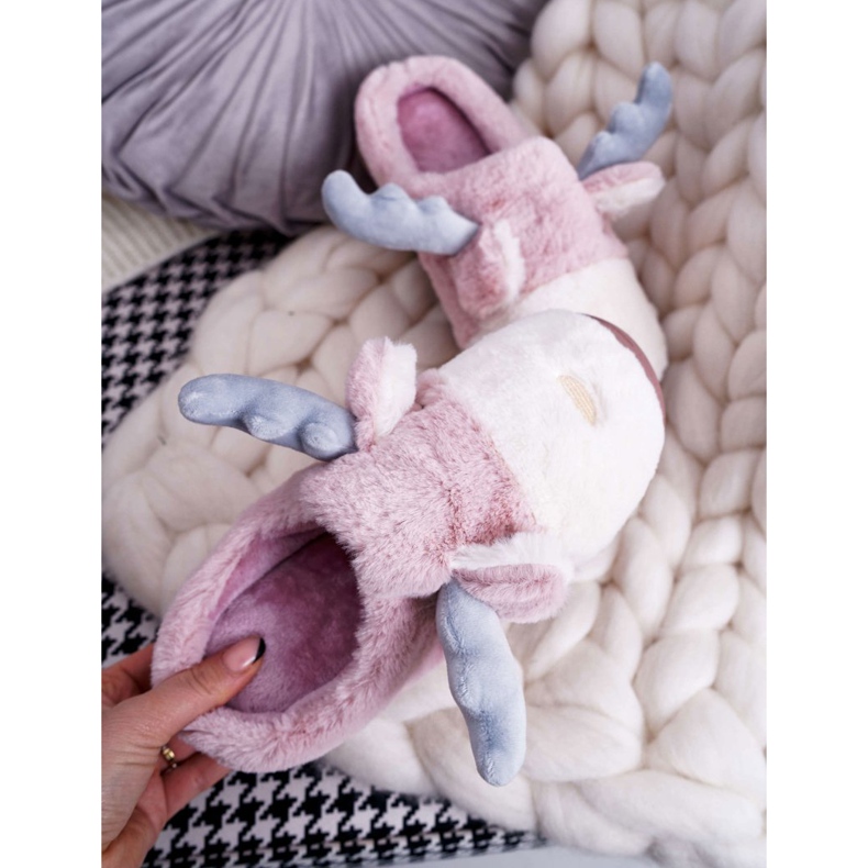 FRID Női papucs szőrmével és rénszarvasokkal Pink Deff rózsaszín 2