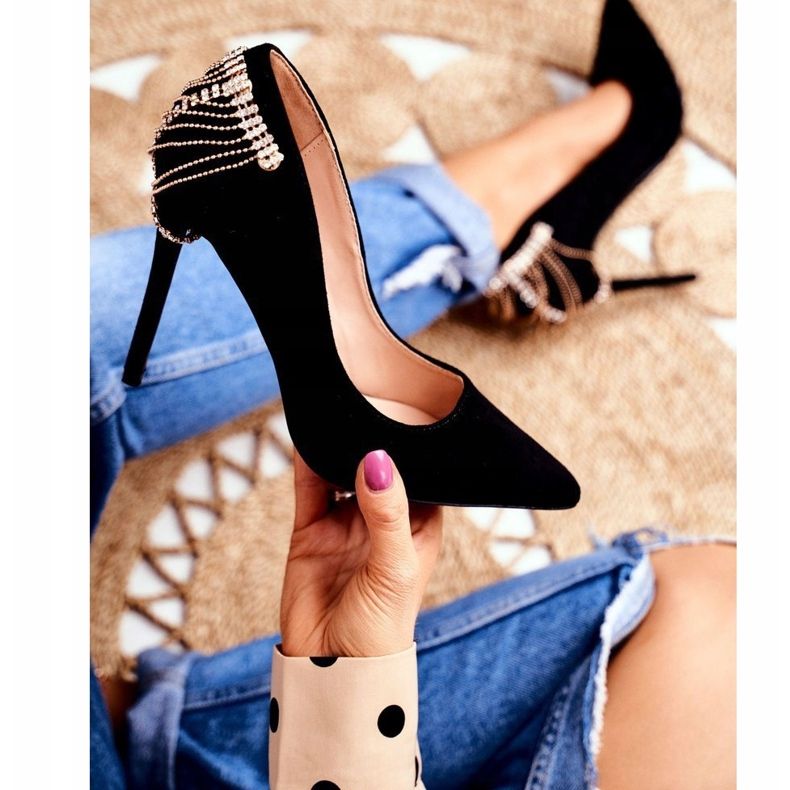 Női fekete szivattyúk Suede Party Pacardo 1