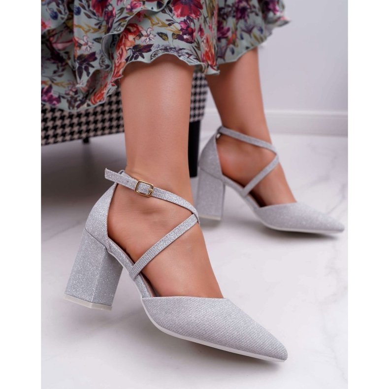 SEA Női szivattyú a sarkán csillogó ezüst perset szürke 1