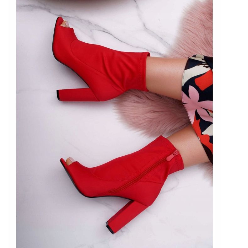 PS1 Női bokacsizma Lycra nyitott lábujj Piros először 2