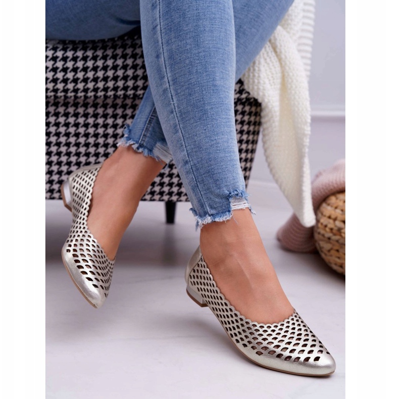 Exquisite Női aranybőr balerinák Kiváló 1107/1 aranysárga 2