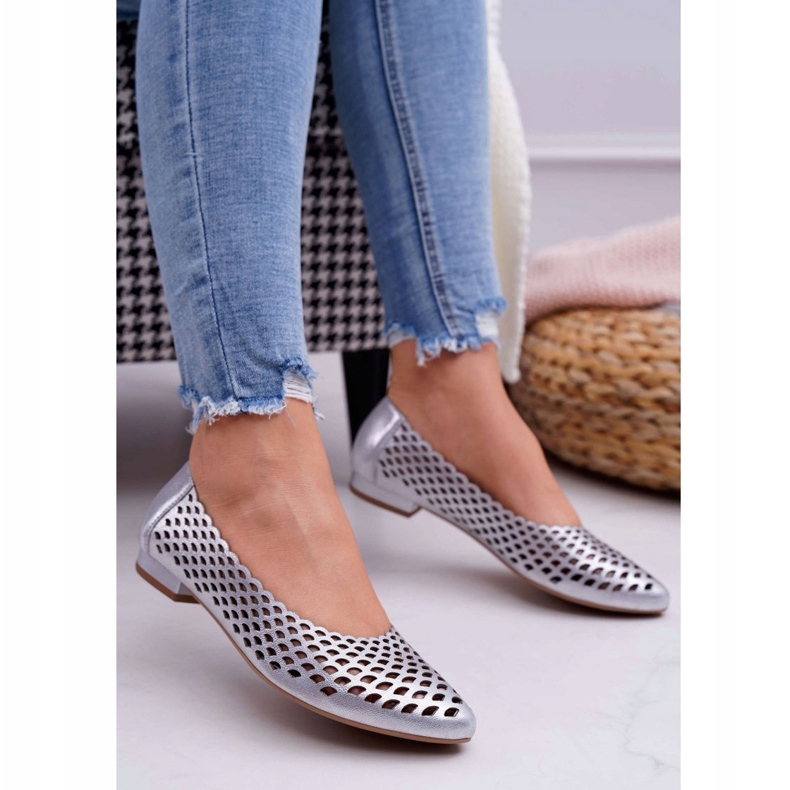 Exquisite Női balerinák ezüstbőrű finom 1107/1 szürke 1