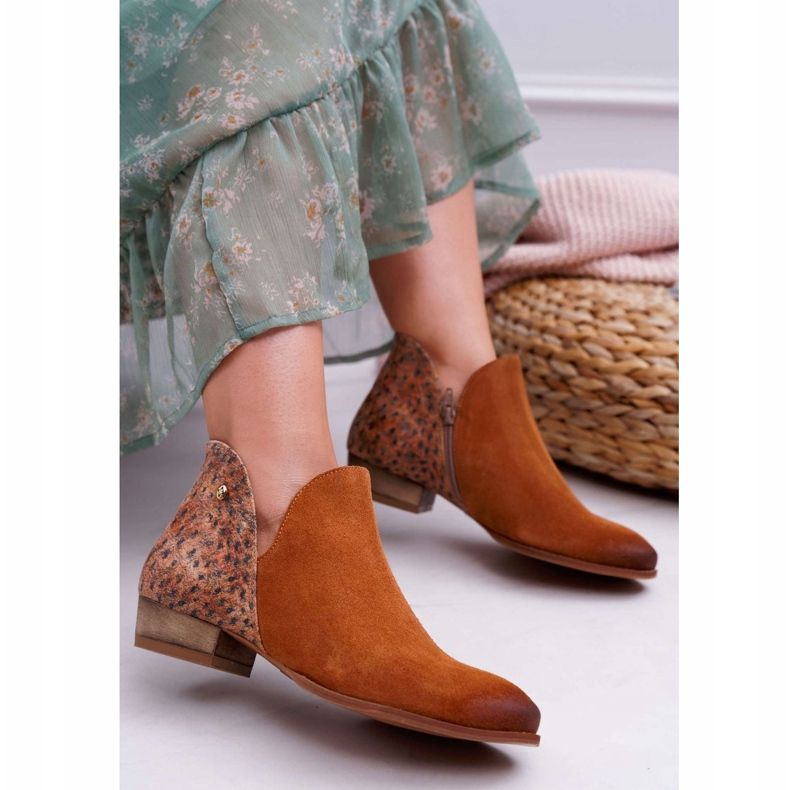 Női lapos csizma Maciejka tavaszi bőr piros 04091-49 barna 1