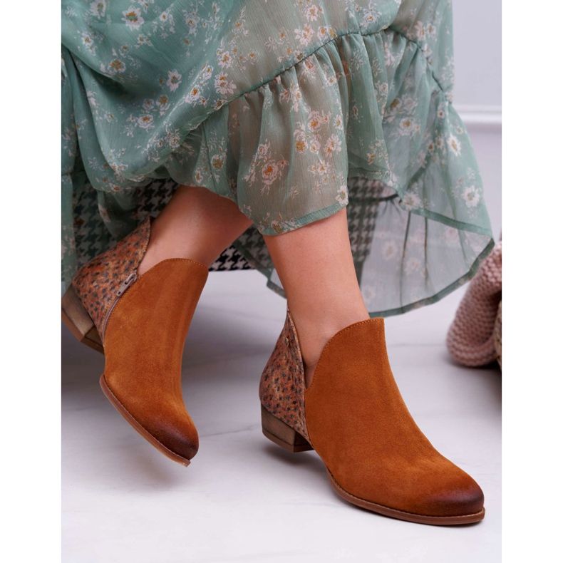 Női lapos csizma Maciejka tavaszi bőr piros 04091-49 barna 2