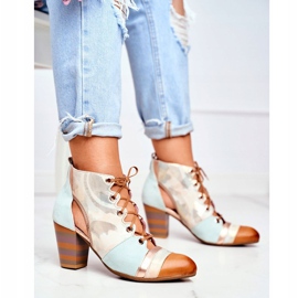 Női csizma sarkú bőr Maciejka tavasz 03938-04 bézs sokszínű zöld 2