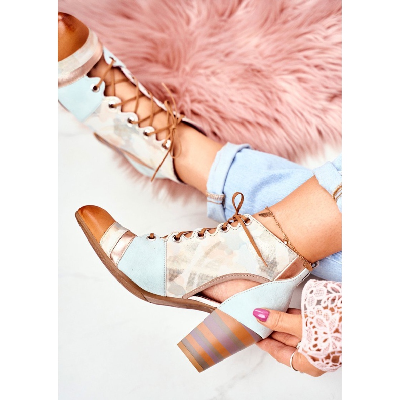 Női csizma sarkú bőr Maciejka tavasz 03938-04 bézs sokszínű zöld 1