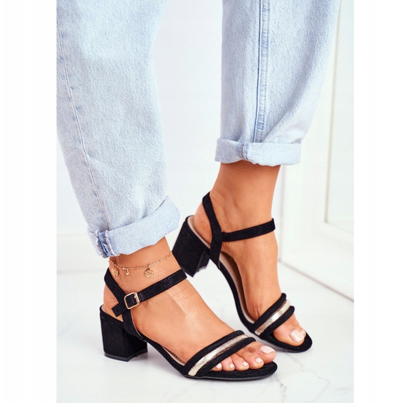 S.Barski Női szandál sarok csillogó fekete Wixi 1