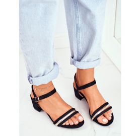 S.Barski Női szandál sarok csillogó fekete Wixi 2