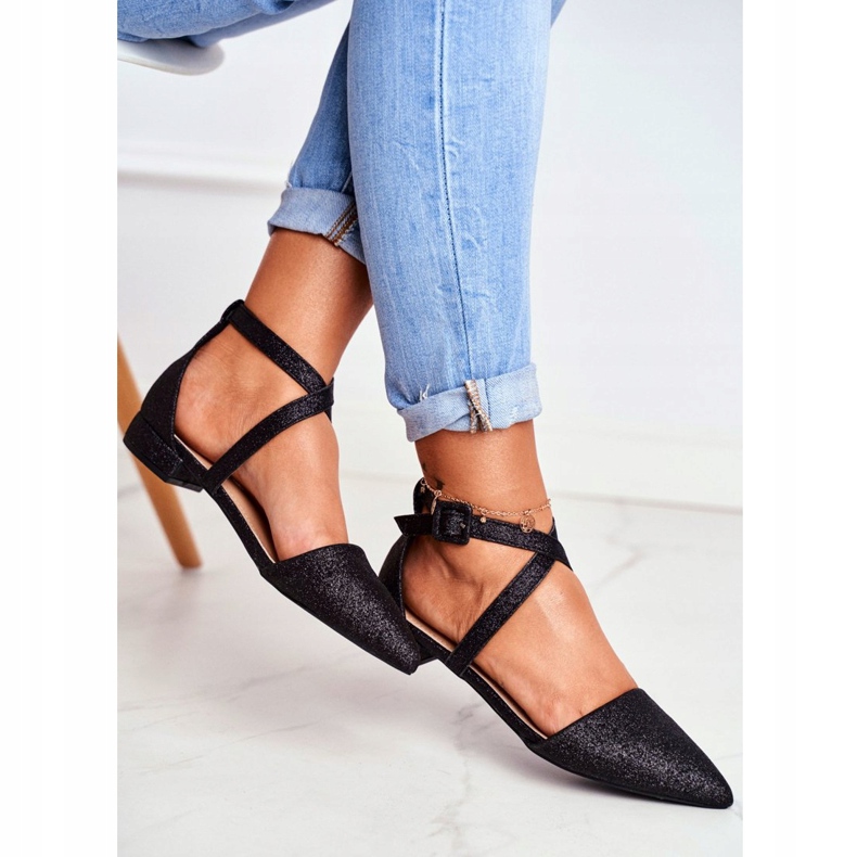 PS1 Női csillogó balerinák Spitz Black Vontare -ban fekete 2