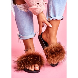 Női papucs természetes szőrmés barna naturissal 2