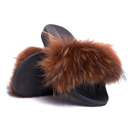 Női papucs természetes szőrmés barna naturissal 1