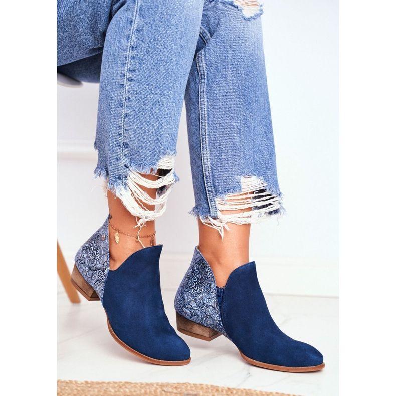 Női lapos csizma Maciejka tavaszi bőr sötétkék 04091-47 1