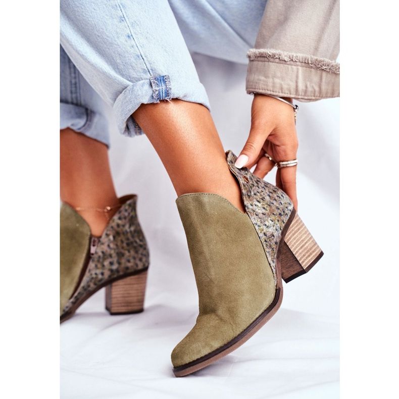 Női csizma sarkán Maciejka tavaszi bőr olajbogyó 04492-24 zöld 1