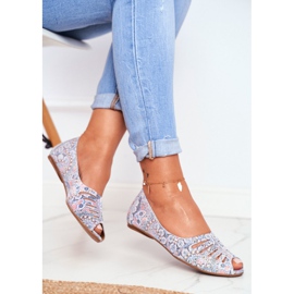 Női balerinák Maciejka bőr fehér és kék, mintákkal 03497-13 sokszínű 2