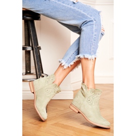 SEA Női csizma Lapos sarkú Velúr Áttört Zöld Raffe 1