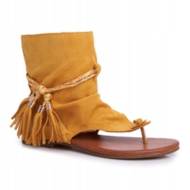 PS1 Női szandál Papucs szárral Sárga SL1011 Madrit 1