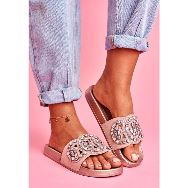 PS1 Női papucs kristályokkal Pink Gold Audrey rózsaszín sárga 1
