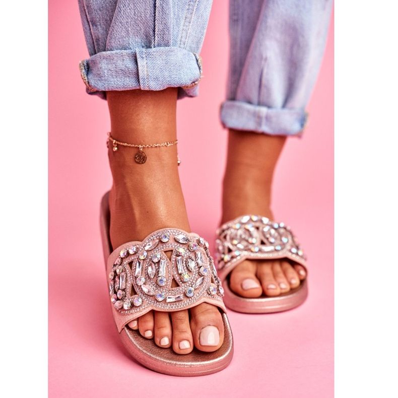 PS1 Női papucs kristályokkal Pink Gold Audrey rózsaszín sárga 2