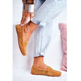 S.Barski Női cipők áttört bőrből Camel Salem barna 2