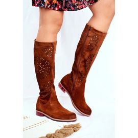 Női magas csizma Maciejka Bőr áttört teve 04525-29 barna 1