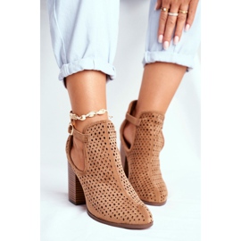Női csizma sarkán Velúr Áttört Camel Morrena barna 1