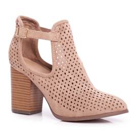 Női csizma sarkán Velúr Áttört Bézs Morrena 1