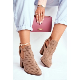 Női csizma sarkán Velúr Áttört Bézs Morrena 2