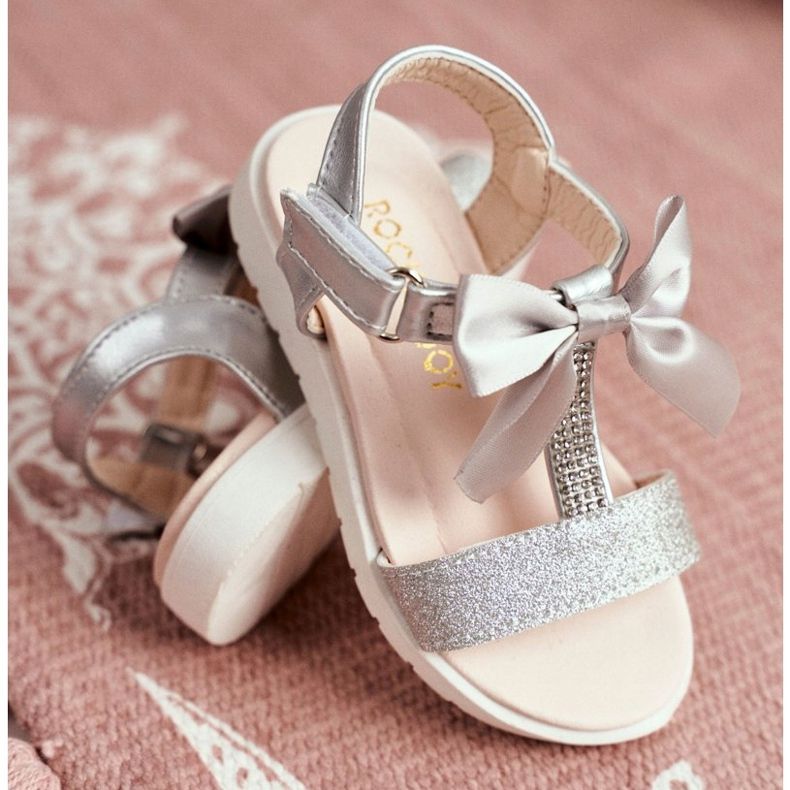 FRROCK Gyermek szandál tépőzárral Lányoknak Ezüst Bella szürke 2