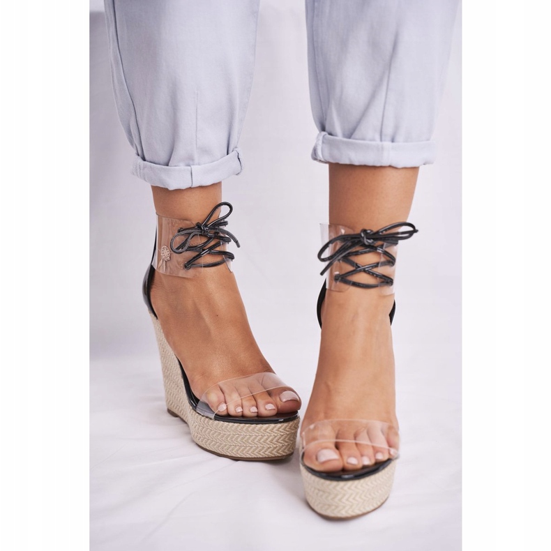 FB1 Női Szandál Ék Fekete Gyönyörű Út 2