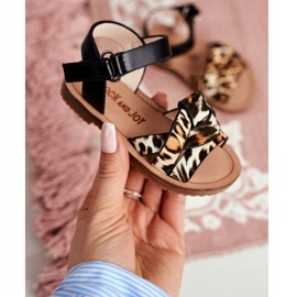FRROCK Gyermek szandál tépőzárral lányoknak Leopard Mimi fekete 1