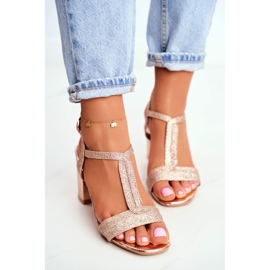 HAN Női szandál a sarkán Csillogó pezsgő Perfecto rózsaszín sárga 2