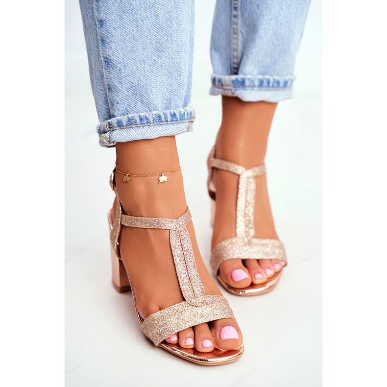HAN Női szandál a sarkán Csillogó pezsgő Perfecto rózsaszín sárga 2