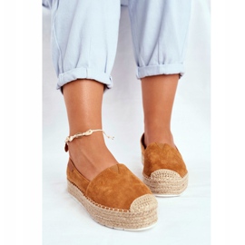 FB2 Női espadrillák a Camel La Playa lenvászon platformon barna 2