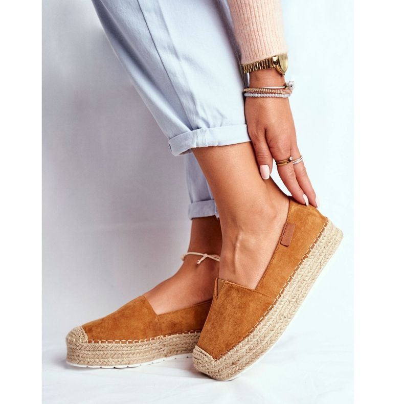 FB2 Női espadrillák a Camel La Playa lenvászon platformon barna 1