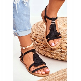 FRJ Női szandál Lapos velúr Boho Fekete Lucami 2