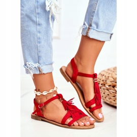 FJ1 Női lapos szandál Velúr Boho Red Lucami piros 2
