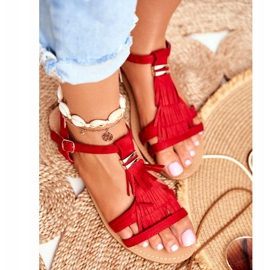 FJ1 Női lapos szandál Velúr Boho Red Lucami piros 1