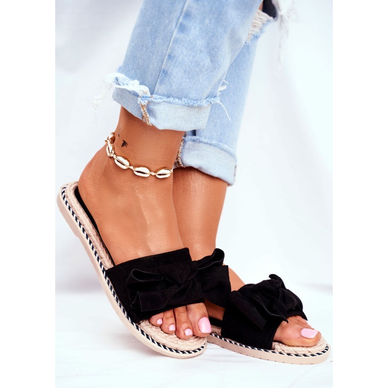 FRJ Fekete boldogság női papucs íjjal 1